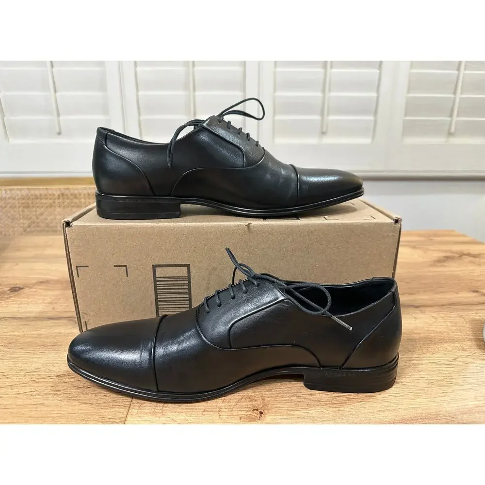 Massimo Matteo Oxford Cap Toe Ball Classic Dress Shoe Black Leather Size 8 NWOB